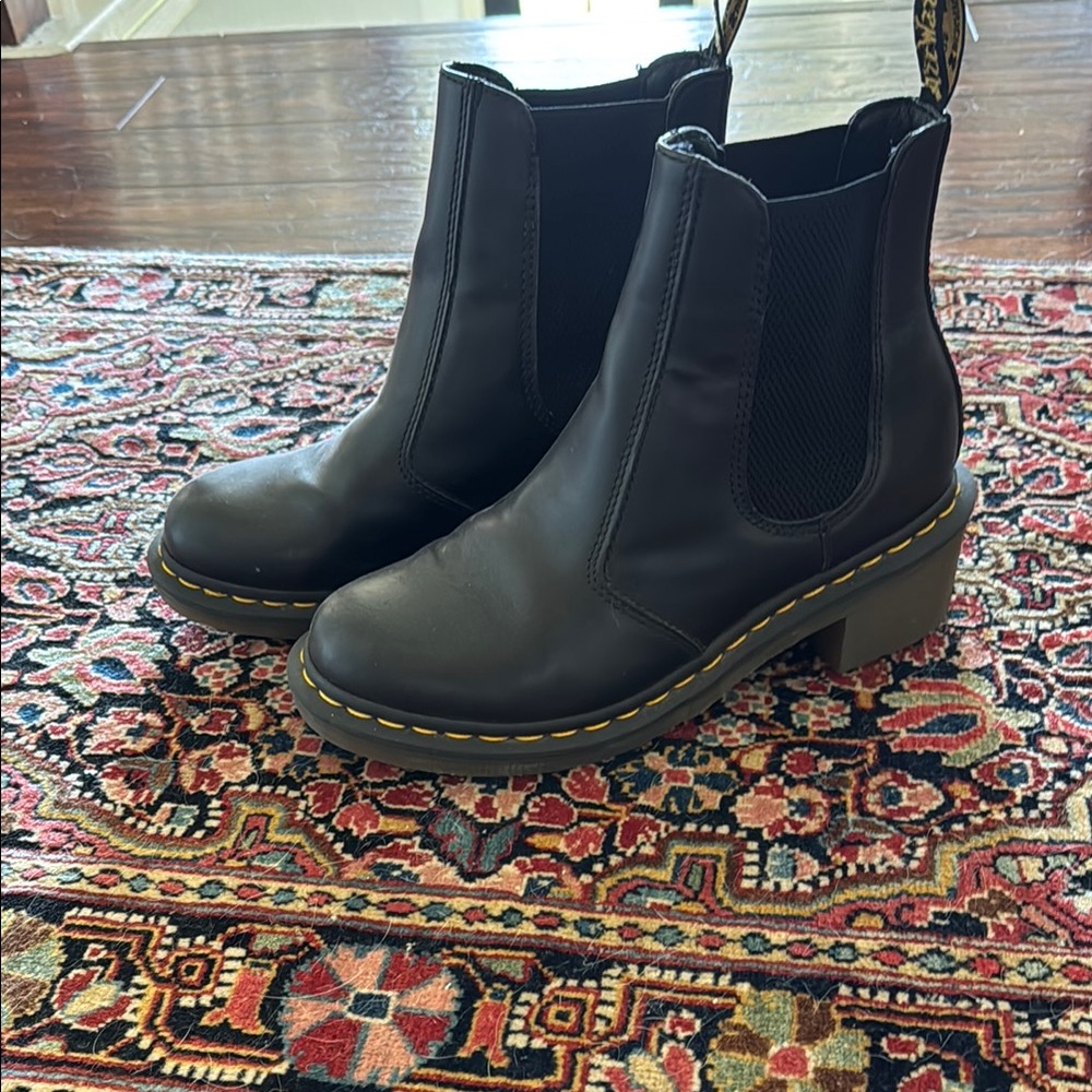 Dr. Martens Black Ankle Boots with Yellow Stitching